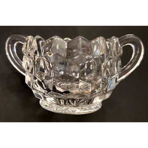 Fostoria Two Handled Sugar Bowl Cubist Clear Elegant Glass Sawtooth Rim 5.5x3"